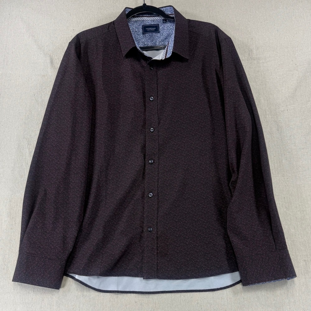 7 Diamonds Mens XL Travelling Light 4-Way Stretch Woven Shirt Burgundy Pattern